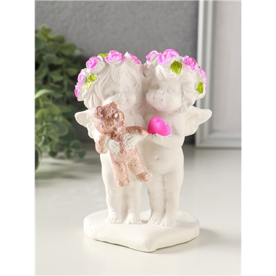 Фигурка гипс «Ангелочки с медведем», 13×7×9 см, белый с росписью