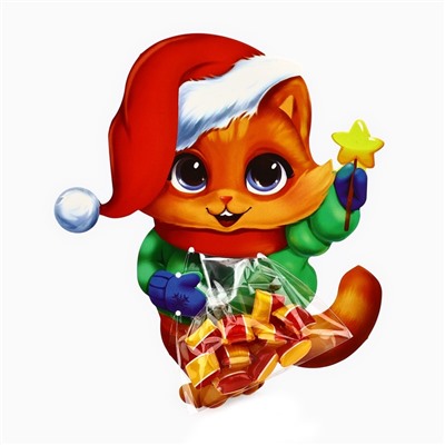 Пакет под сладости новогодний «Котик», 11×6 см