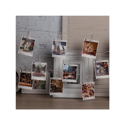 Гирлянда-нить, 4.5 м с насадками «Прищепки», IP20, прозрачная нить, 20 LED, свечение синее, 220 В