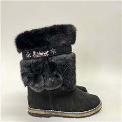 Унты женские чёрные “Норка” с рисунком замшевые на войлочной подошве