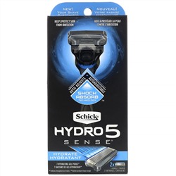 Schick, Hydro 5 Sense Hydrate, бритва, 1 бритва, 2 кассеты