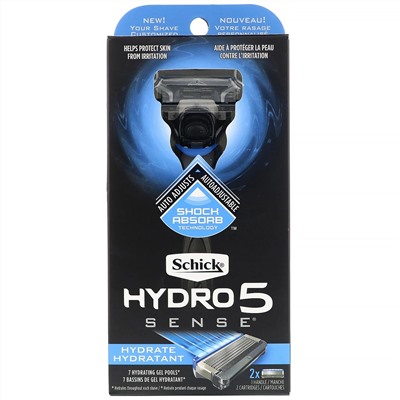 Schick, Hydro 5 Sense Hydrate, бритва, 1 бритва, 2 кассеты
