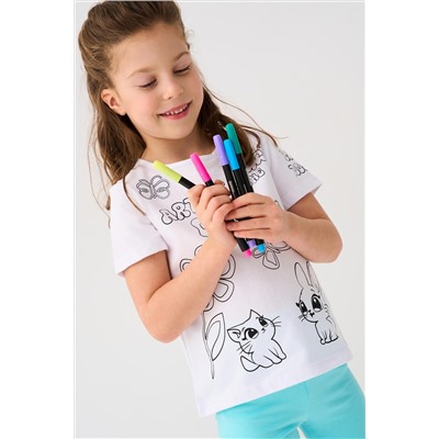 Комплект для девочек: фуфайка трикотажная (футболка), фломастеры для рисования по ткани PLAYTODAY, 1240037