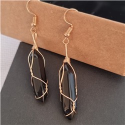 Серьги длинные натуральный камень черный Агат, 1050, арт.218.058
