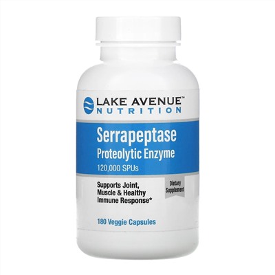 Lake Avenue Nutrition, серрапептаза, протеолитический фермент, 120 000 SPU, 180 растительных капсул
