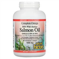 Natural Factors, 100% Wild Alaskan Salmon Oil, 1300 mg , 180 Enteripure Softgels