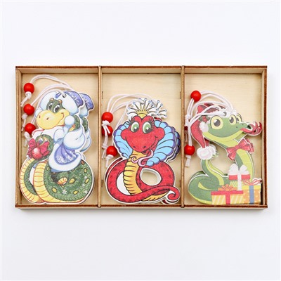 Елочные игрушки в деревянной подарочной упаковке, 9 шт.