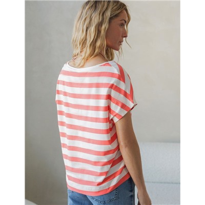 Футболка в полоску с V-вырезом и цельнокроеным рукавом из премиального хлопка