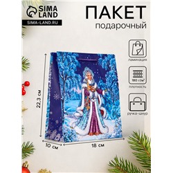 Пакет подарочный новогодний ламинированный, «Снегурочка», 18×10×22.3 см