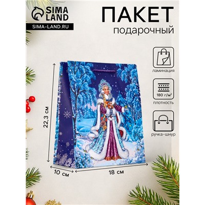 Пакет подарочный новогодний ламинированный, «Снегурочка», 18×10×22.3 см