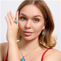 Крупный комплект ювелирной бижутерии серьги, кулон и кольцо 20 р, покрытие посеребрение, вставка: искусственный камень и эмаль, цвет: бирюзовый, арт.314.926-20