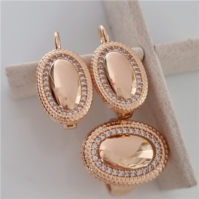 Комплект ювелирная бижутерия геометрия коллекция "Дубай" серьги и кольцо 17 р, покрытие: позолота, вставка: цирконы, цвет: прозрачный, арт.213.812-17