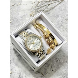 Подарочный набор для женщин часы, 2 браслета + коробка #22861797