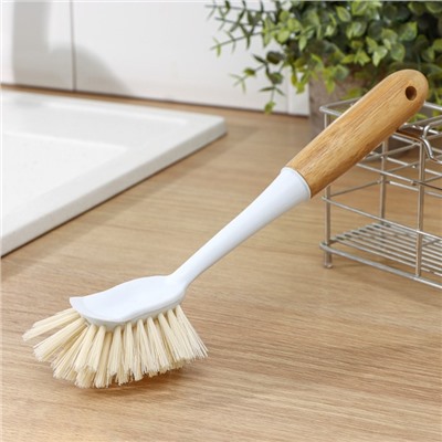 Щётка для посуды Доляна Meli, 8×6.5×29 см, бамбуковая ручка, цвет бежевый