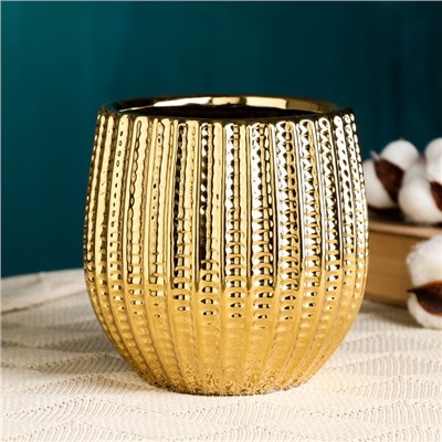 Декоративное кашпо для цветов «Кактус», 1.4 л, 14×12×12 см, керамическое, золотистое