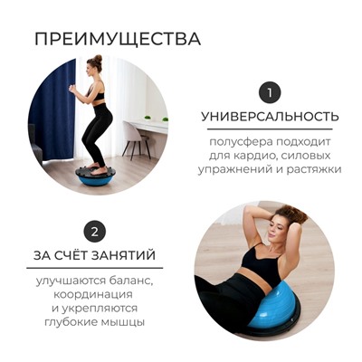 УЦЕНКА Полусфера BOSU гимнастическая 46×20 см, с насосом, синяя