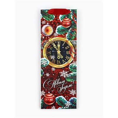 Пакет подарочный под бутылку «С Новым годом», 13×35×10 см