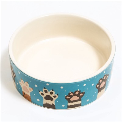 Миска керамическая «Лапы» 300 мл - 11.5×11.5×5 см, белая/синяя