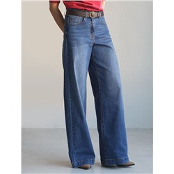 Джинсы трубы с декоративной стиркой из эластичного денима средней плотности