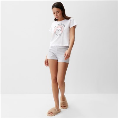 Пижама женская (футболка, шорты) KAFTAN «Утры», размер 40-42, белая