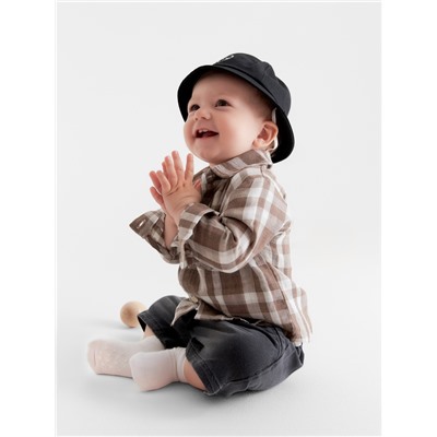 Рубашка для мальчика Крошка Я Муслин, рост 80-86 см, коричневая