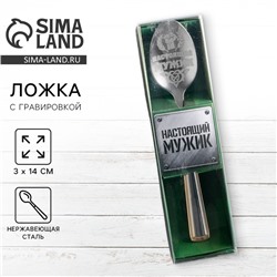 Ложка чайная с гравировкой «Настоящий мужик», h=14 см
