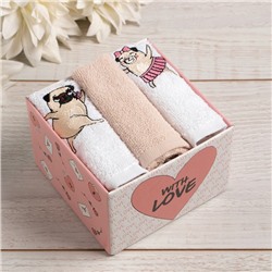 Набор полотенец «Мопсики» 30×30 см-3 шт., 100% хлопок 340 г/м²