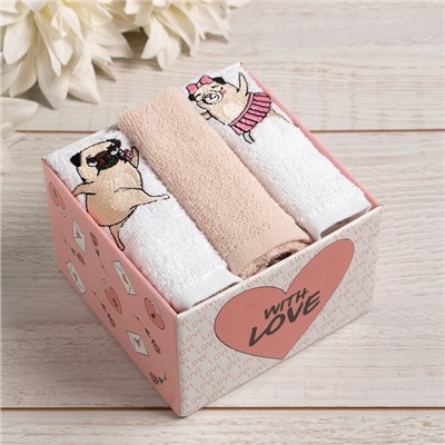 Набор полотенец «Мопсики» 30×30 см-3 шт., 100% хлопок 340 г/м²