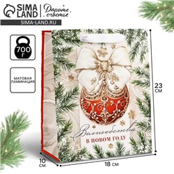 Пакет подарочный новогодний ламинированный «Волшебства в Новом году», MS 18×23×10 см