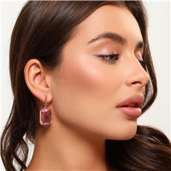 Серьги подвески с крупным камнем ювелирная бижутерия коллекция "Дубай", покрытие позолота, вставка: фианит, цвет: розовый, арт.314.613