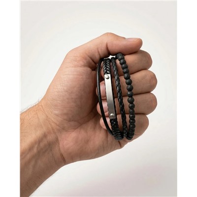 Браслет из стали на кожаном ремешке