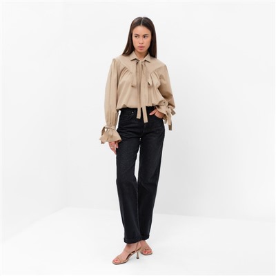 Блузка женская с лентами MIST, размер 44, бежевая