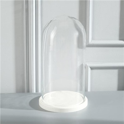 Стеклянный купол-клош на деревянной подставке «Венсан», 30×15 см, белый