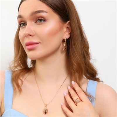 Комплект ювелирная бижутерия крупный коллекция "Дубай" серьги, кулон на цепочке и кольцо 19 р, покрытие: позолота, арт.213.813-19