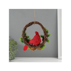 Фигурка подвеска «Красная птичка на венке с шишками», 7.5×20×20.5 см