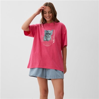 Футболка женская из вареного хлопка MIST Streetwear, розовая, размер 46-48