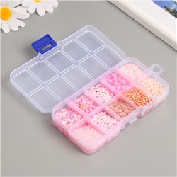 Бисер стекло 8/0, 12/0 в шкатулке «Розовый», бусины, стеклярус и пайетки, 13×6.5×2.3 см