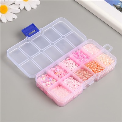 Бисер стекло 8/0, 12/0 в шкатулке «Розовый», бусины, стеклярус и пайетки, 13×6.5×2.3 см