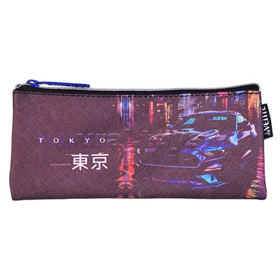 Пенал "Label. Tokyo Drift" 21,5x9x1 см, плоский для 35 предметов, на молнии, искусственная кожа до -40C с антивандальной фактурой, с подкладом