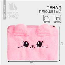 Пенал школьный, плюшевый, 19.5×14.5 см «Очаровательный котик»