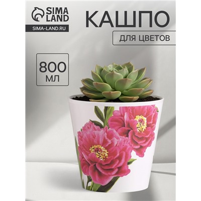 Кашпо для цветов «Пионы», 800 мл, d=12 см, h=11 см, пластиковое