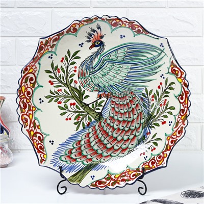 Ляган узбекский Риштанская Керамика «Жар птица», d=41 см, рифлёный, разноцветный