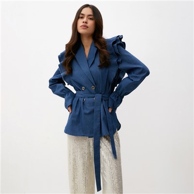 Жакет женский джинсовый с воланами MIST, размер 48, синий