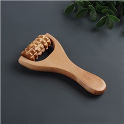 Массажёр роликовый, деревянный, с ручкой, универсальный, 14.5×8×3 см, 3 барабана