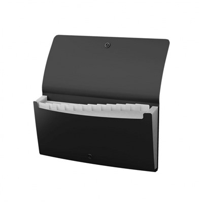 Папка 12 отд. на кнопке 260х138х25 мм черная 47236 Check size ErichKrause