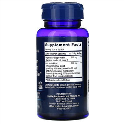 Life Extension, масло из семян черного тмина с Curcumin Elite, 60 капсул
