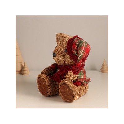 Фигурка новогодняя «Мишка в клетчатом костюме и колпаке», 17×16×13 см