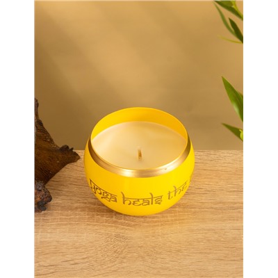 Свеча в чаше Yoga heal the soul жёлтая, соевый воск 200 гр 8,5х7 см
