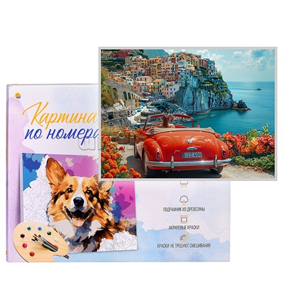 Холст с красками 30х40 по номерам "Красный кабриолет" (30 цв.)