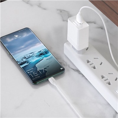 Адаптер Сетевой с кабелем Borofone BA47A Mighty QC3.0 USB 3A/18W (USB/Type-C) (white)